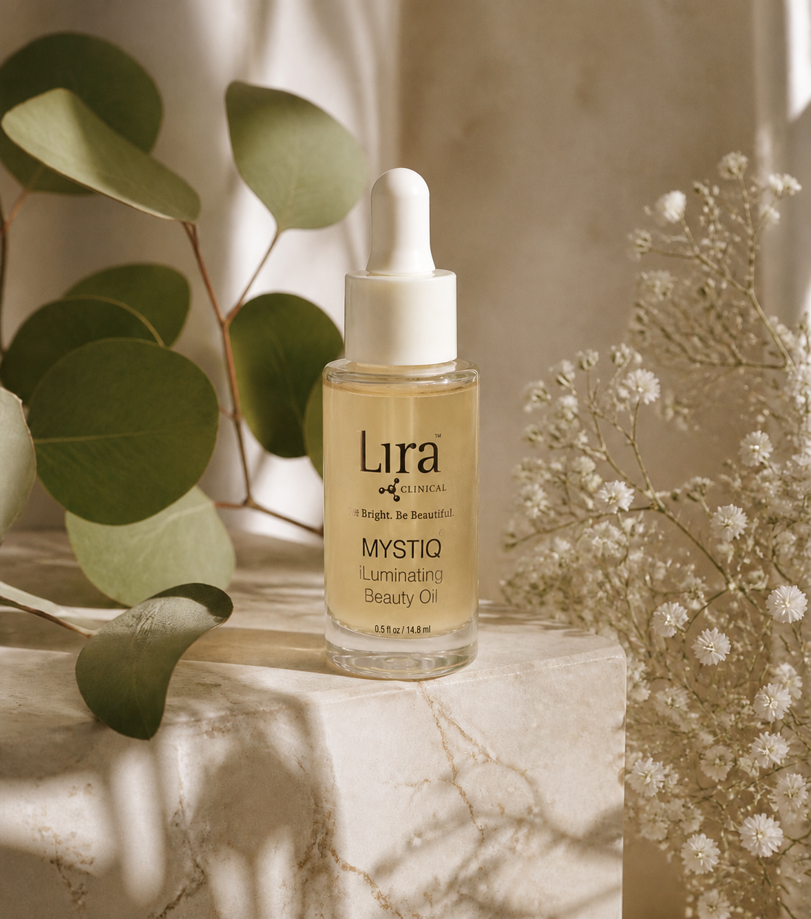 Botanical skincare serum on marble
